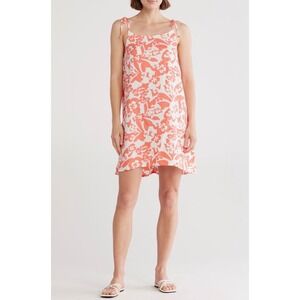 Billabong So Coy Mini Dress Coral Floral Tie‎ Shoulder A Line Women's XL